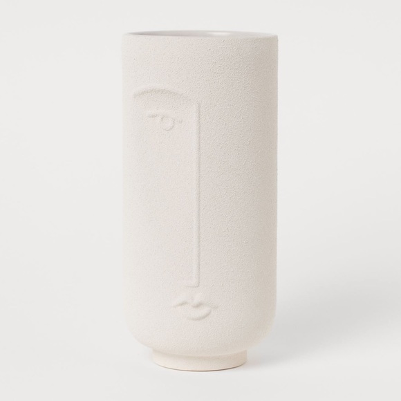 NWT H&M Stoneware Vase With Face Motif Light Beige - Picture 5 of 9